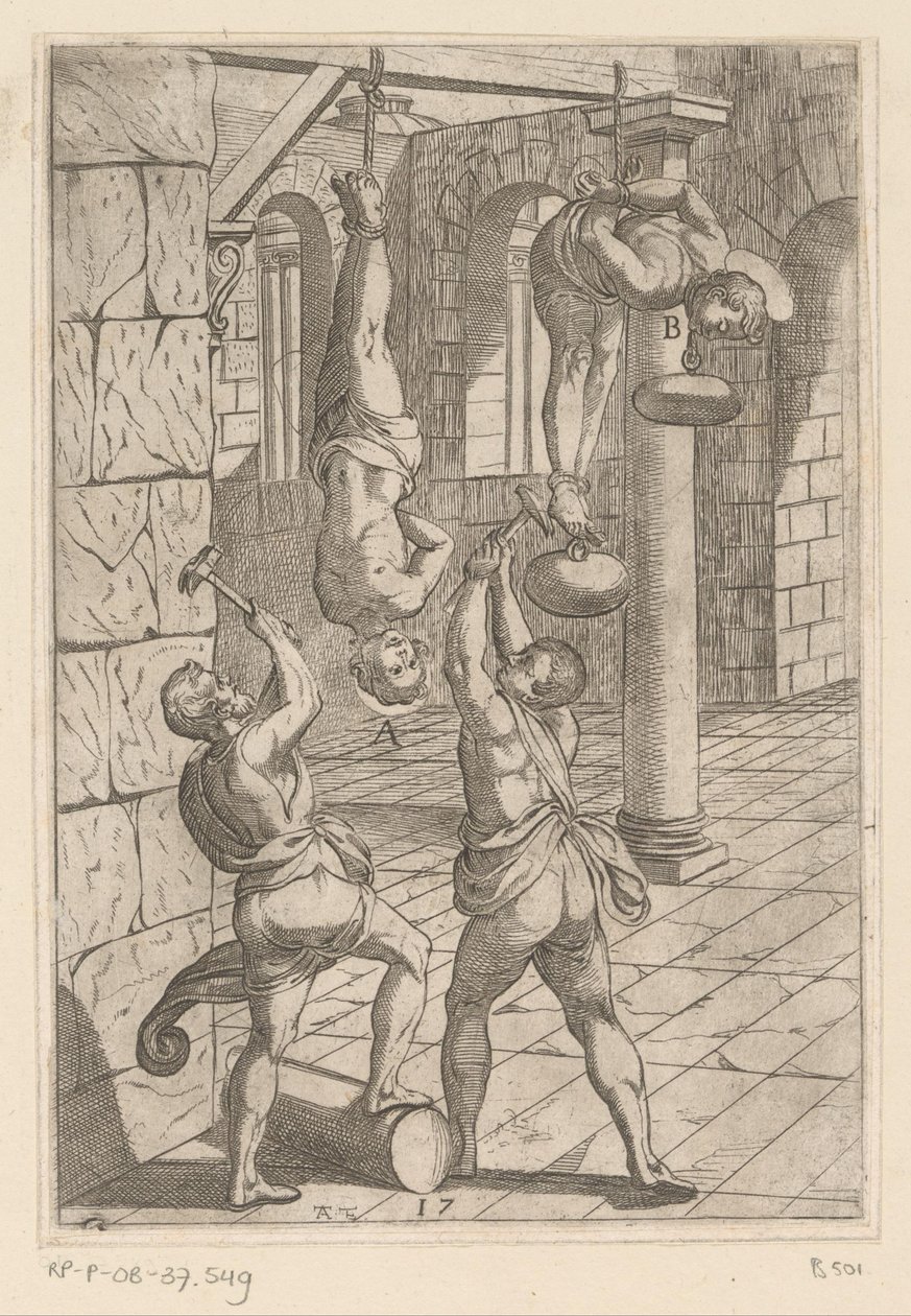 Folter mit Hämmern im Hängen von Antonio Tempesta