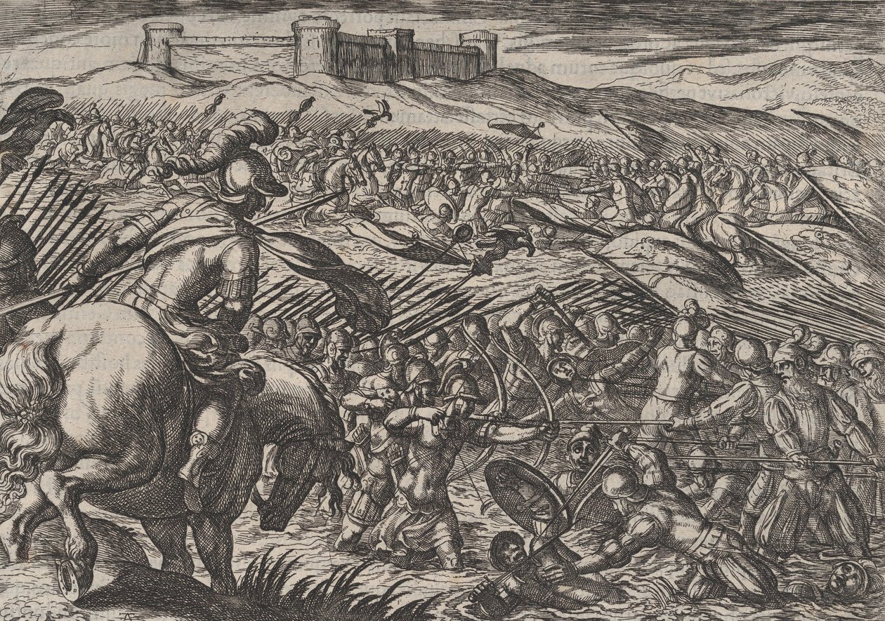 Tafel 29: Civilis überflutet das Land, indem er die Deiche verteidigend bricht, aus Der Krieg der R... , 1611 von Antonio Tempesta
