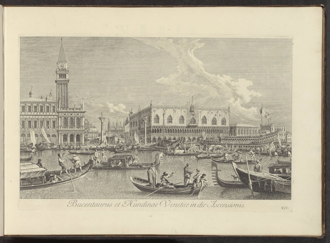 Ansicht des Canal Grande in Venedig mit dem Bucintoro des Dogen (Urbis Venetiarum prospectus celebriores, ex Antonii Canal tabulis XXXVIII aere expressi ab Antonio Vissentini) von Antonio Visentini