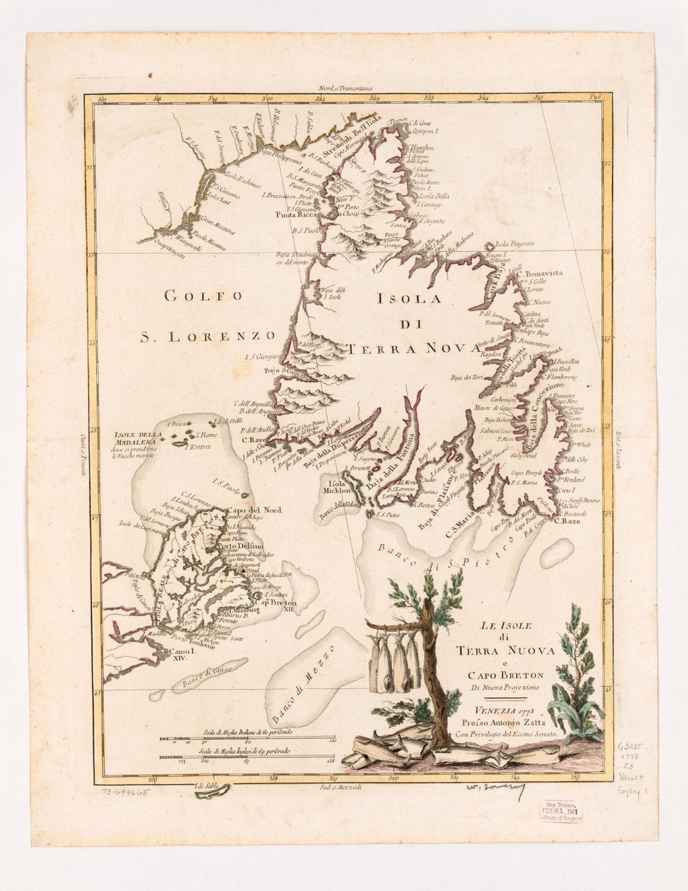 Die Inseln von Neufundland und Kap Breton in neuer Projektion 1778 von Antonio Zatta
