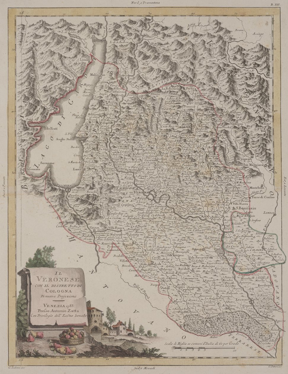 Die Region Verona mit dem Bezirk Cologna, 1783 von Antonio Zatta
