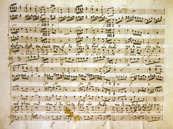 Späte Kopie des 18. Jahrhunderts einer Manuskriptseite aus der Partitur von La scuola de gelosi von Antonio after Salieri