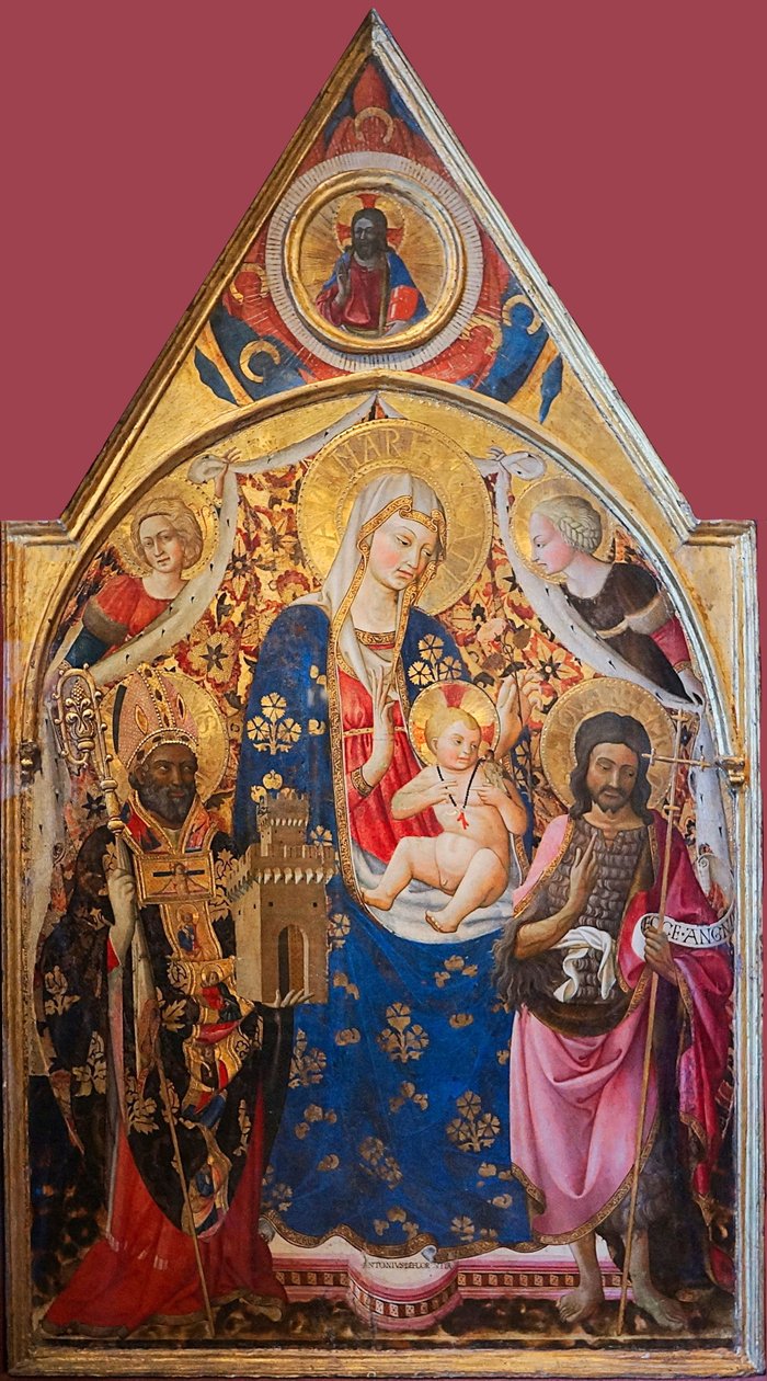 Madonna mit Kind auf dem Thron mit Heiligen (Detail) von Antonio da Firenze
