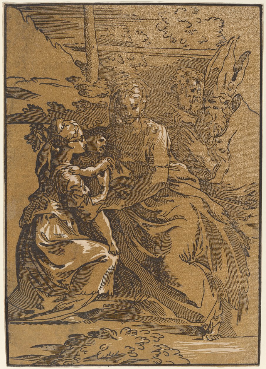Die Heilige Familie mit zwei Heiligen von Antonio da Trento after Parmigianino