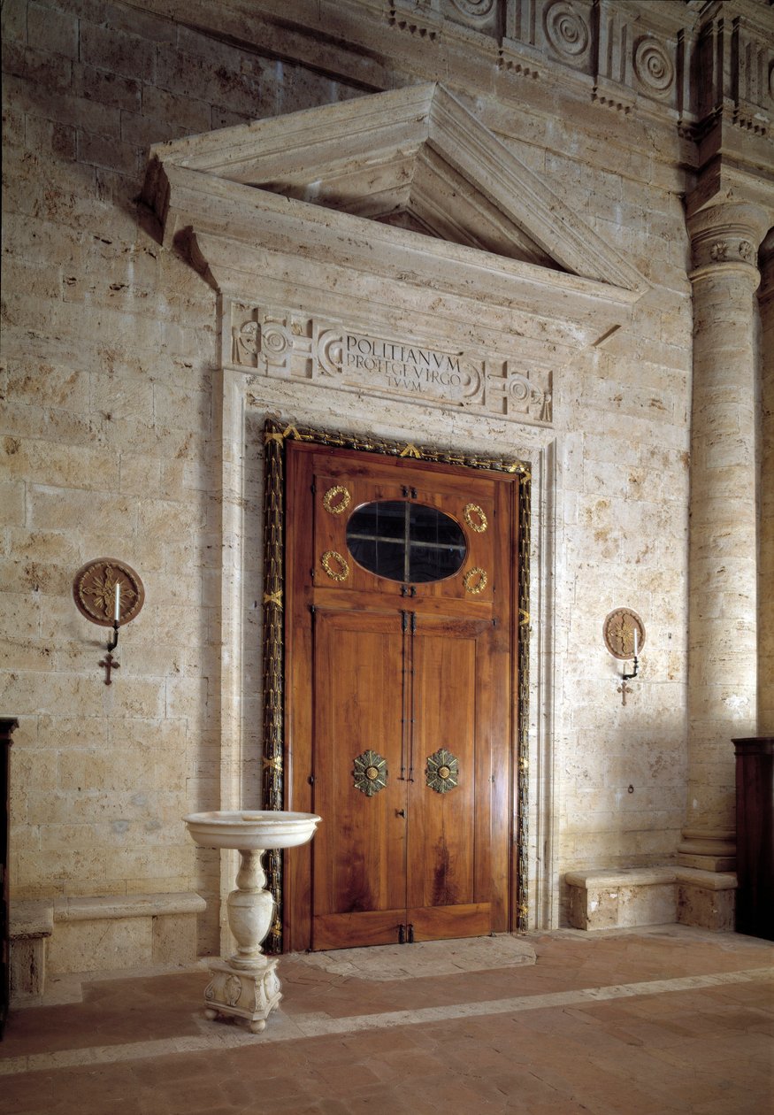 Holztür, Innenansicht der Kirche von San Biagio von Antonio da the elder Sangallo