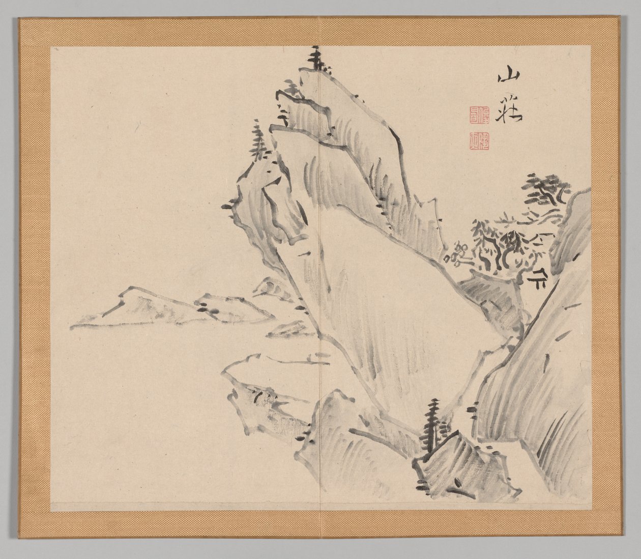 Doppelalbum mit Landschaftsstudien nach Ikeno Taiga, Band 1 Blatt 30, 18. Jahrhundert von Aoki Shukuya