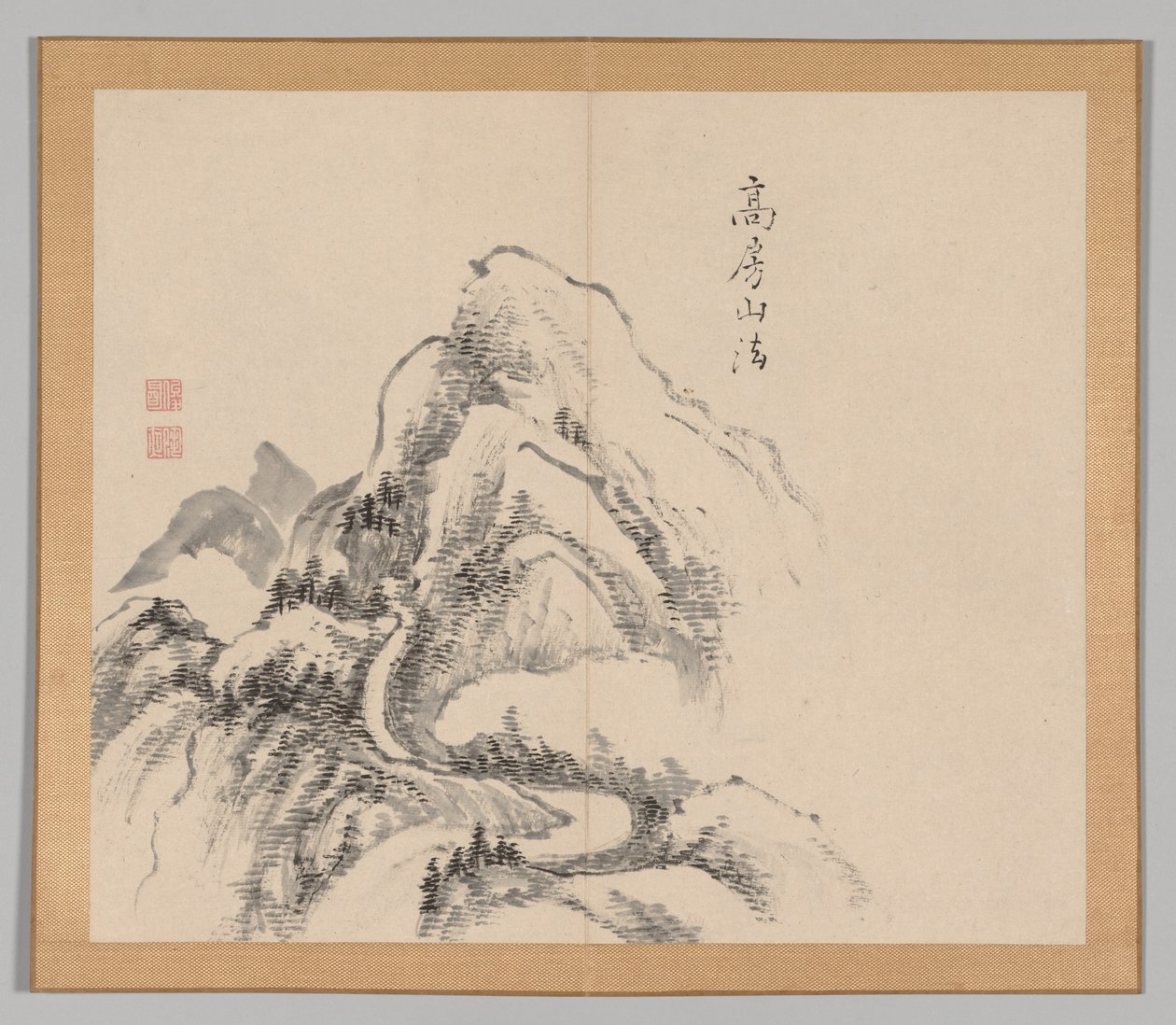 Doppelalbum mit Landschaftsstudien nach Ikeno Taiga, Band 1 Blatt 34, 18. Jahrhundert von Aoki Shukuya