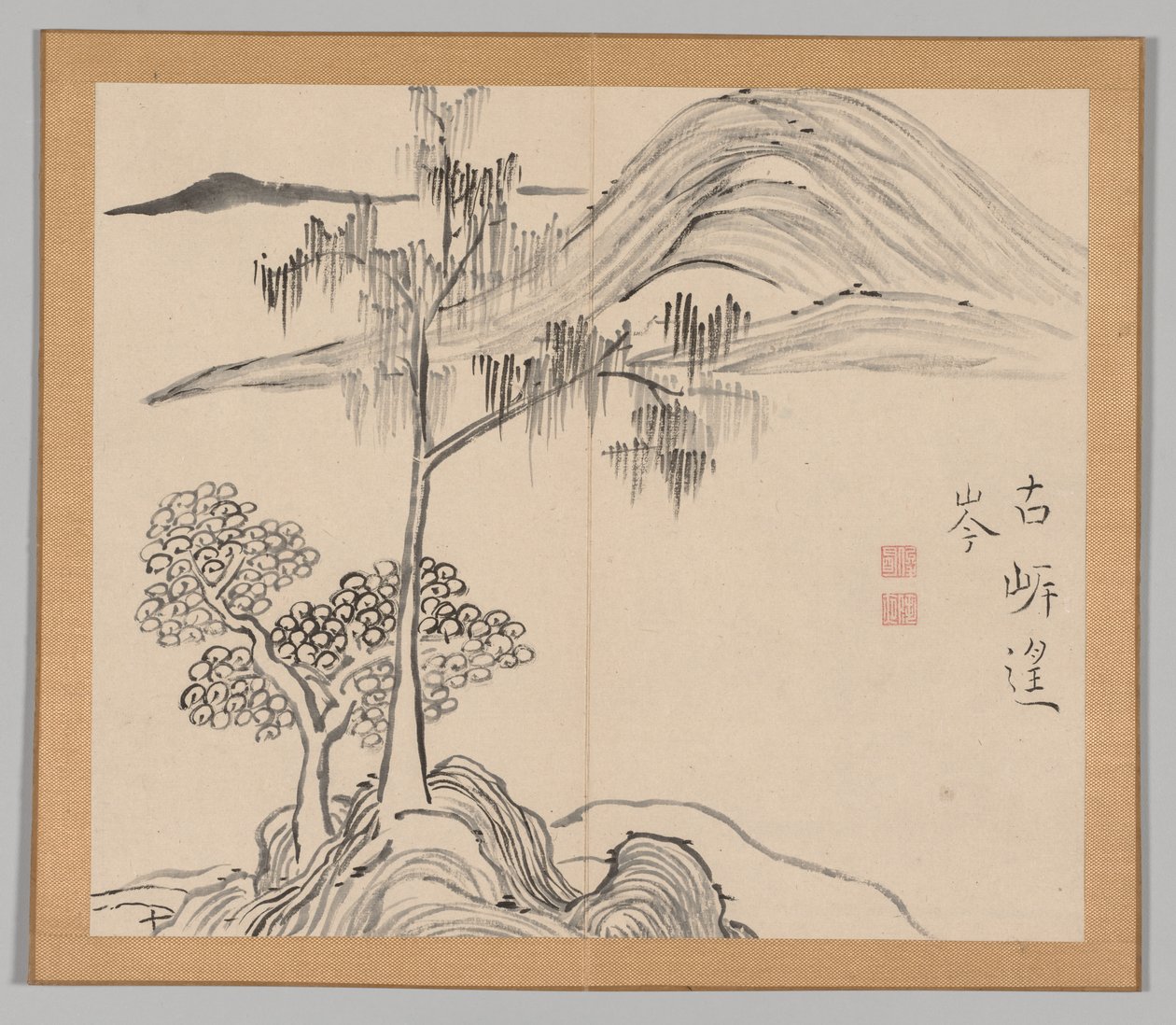 Doppelalbum mit Landschaftsstudien nach Ikeno Taiga, Band 1 Blatt 36, 18. Jahrhundert von Aoki Shukuya