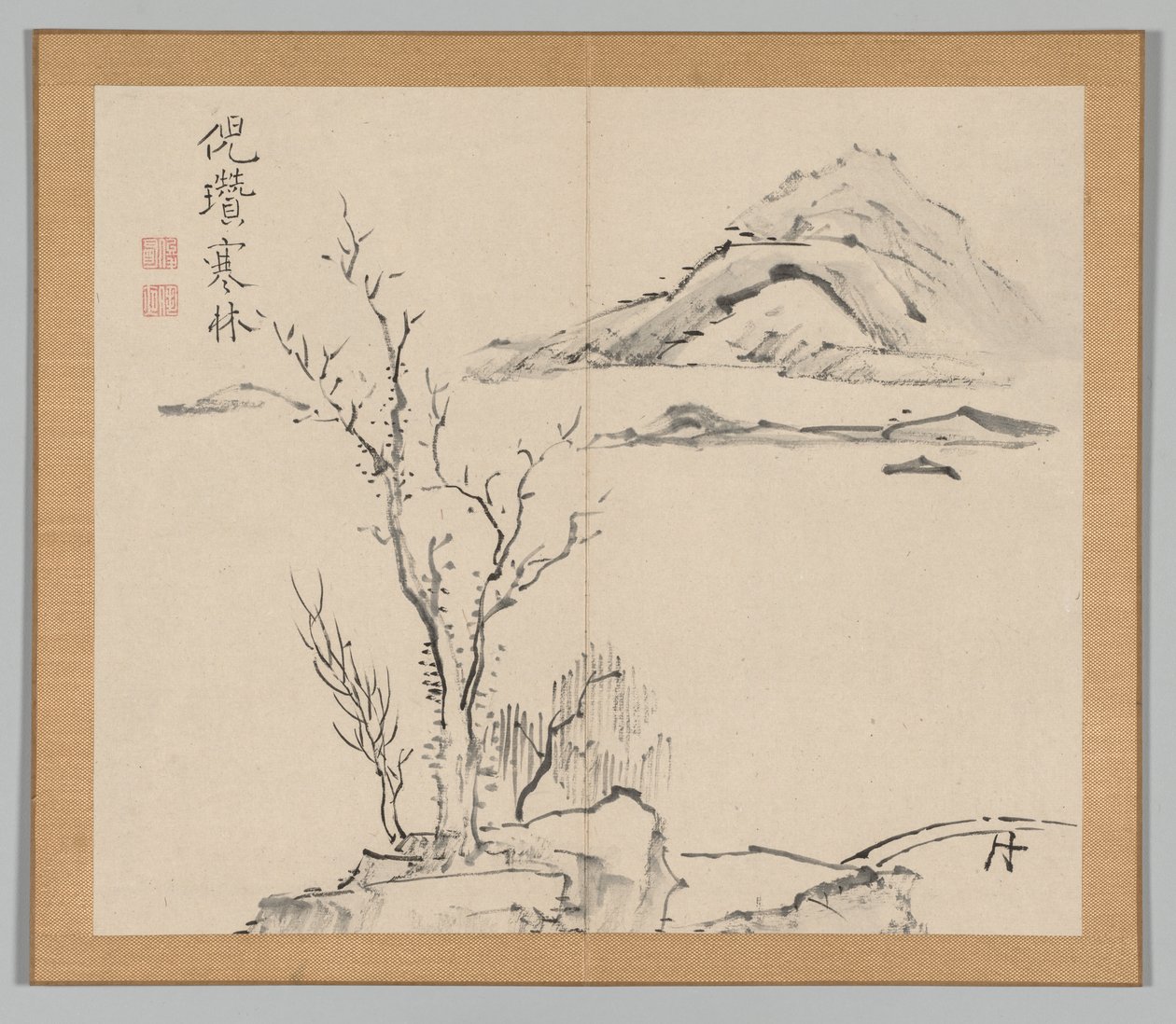 Doppelalbum mit Landschaftsstudien nach Ikeno Taiga, Band 2 Blatt 11, 18. Jahrhundert von Aoki Shukuya