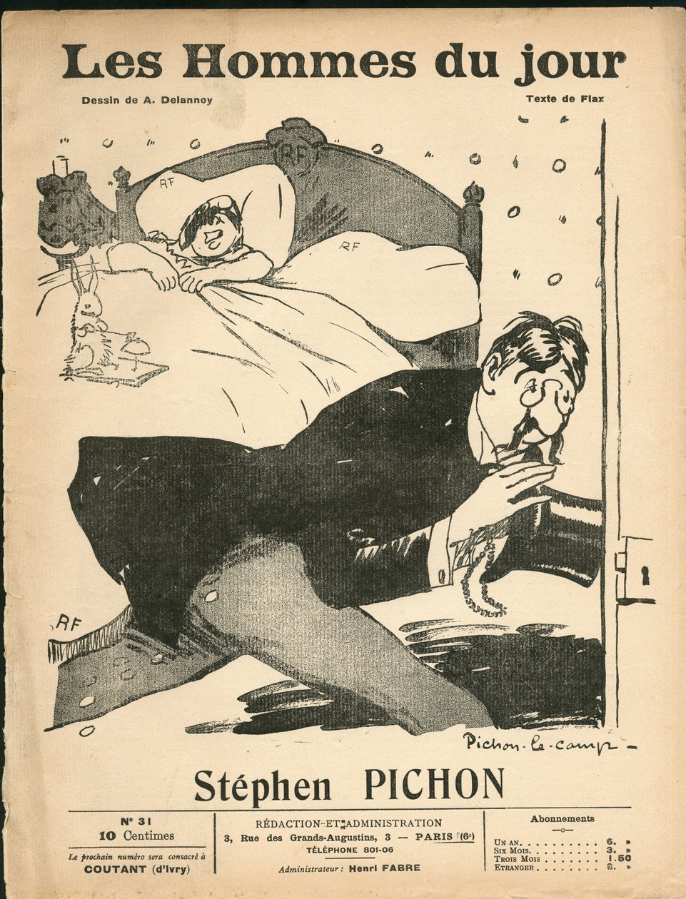 Titelblatt von „The Men of the Day“, ca. 1905 - Illustration von Aristide Delannoy: Schlafzimmer - Marianne, Pichon Stephen von Aristide Delannoy