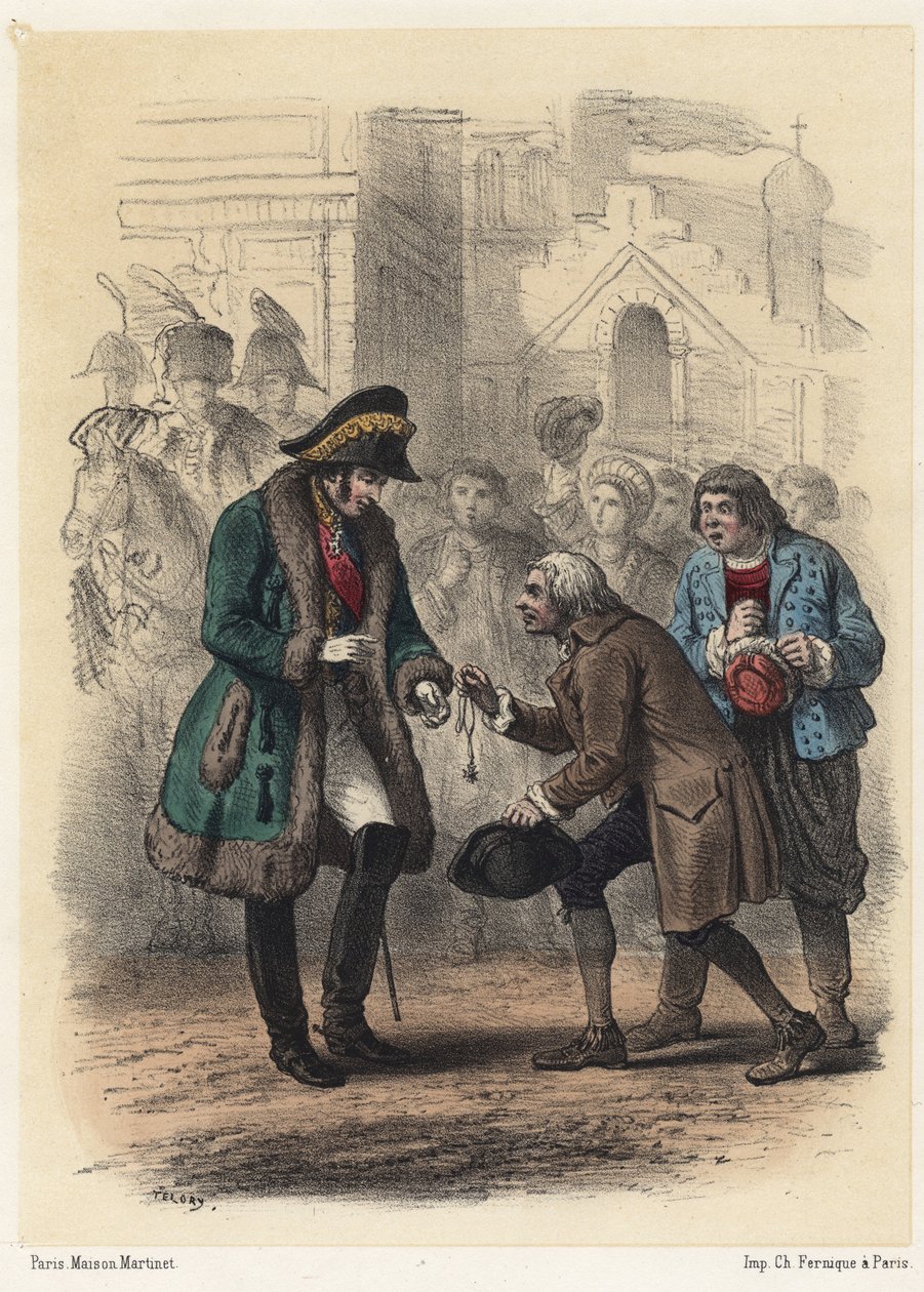 König Karl XIV. (Jean de Suede) (John Baptiste Bernadotte) (1763-1844) wird von seinem ehemaligen Lehrer mit einer Medaille ausgezeichnet - Kupferstich von Telory von Armand Louis Henri Telory