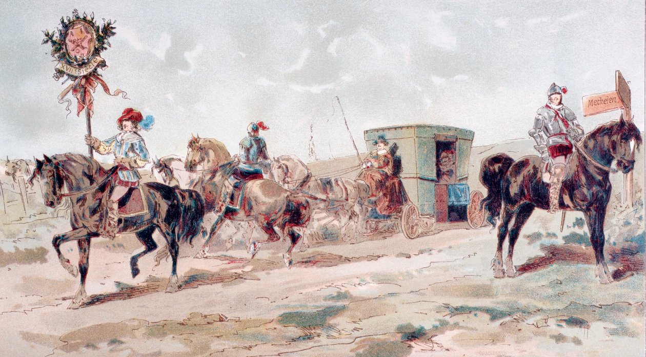Eine bedeckte Pferdekutsche des 17. Jahrhunderts, 1886 von Armand Jean Heins