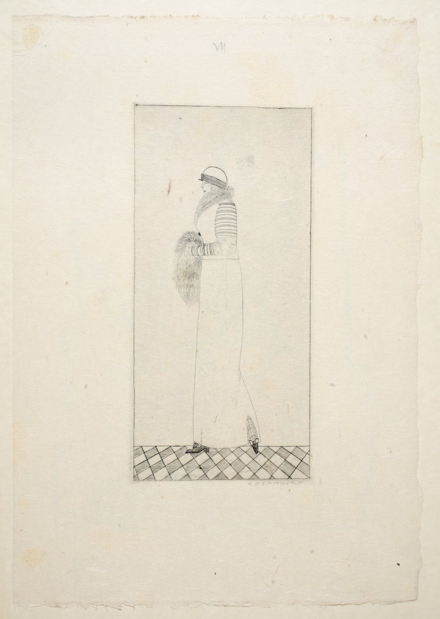 Entwurf für ein Tageskleid, Platte 7, Buch 1, Illustration aus Wiener Werkstätte Mode 1914-1915, veröffentlicht von Eduard Kosmack, Wien, 1914-1915 von Arnold Nechansky