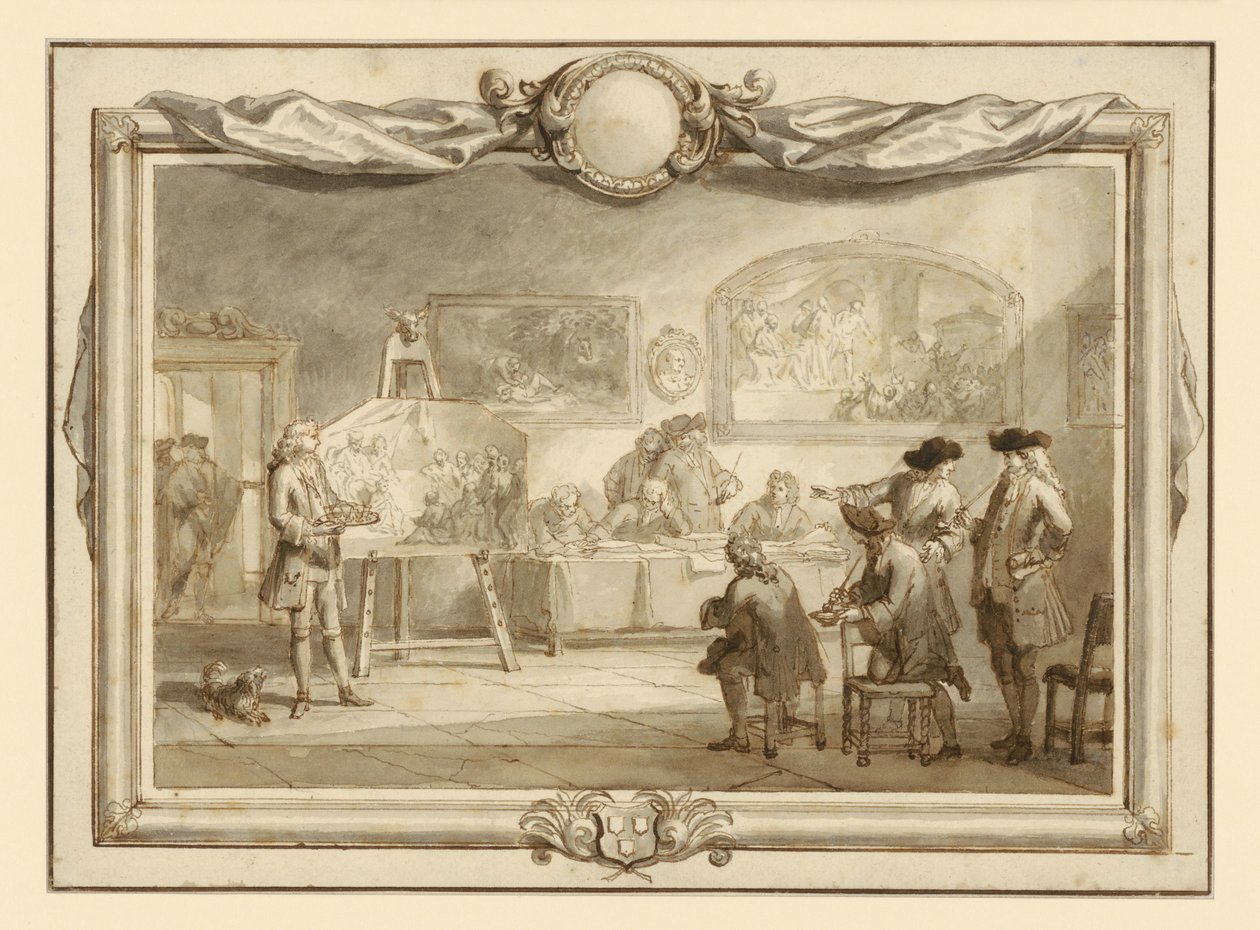 Gemäldeansicht in der St. Lukas Gilde in Dordrecht von Arnold Houbraken