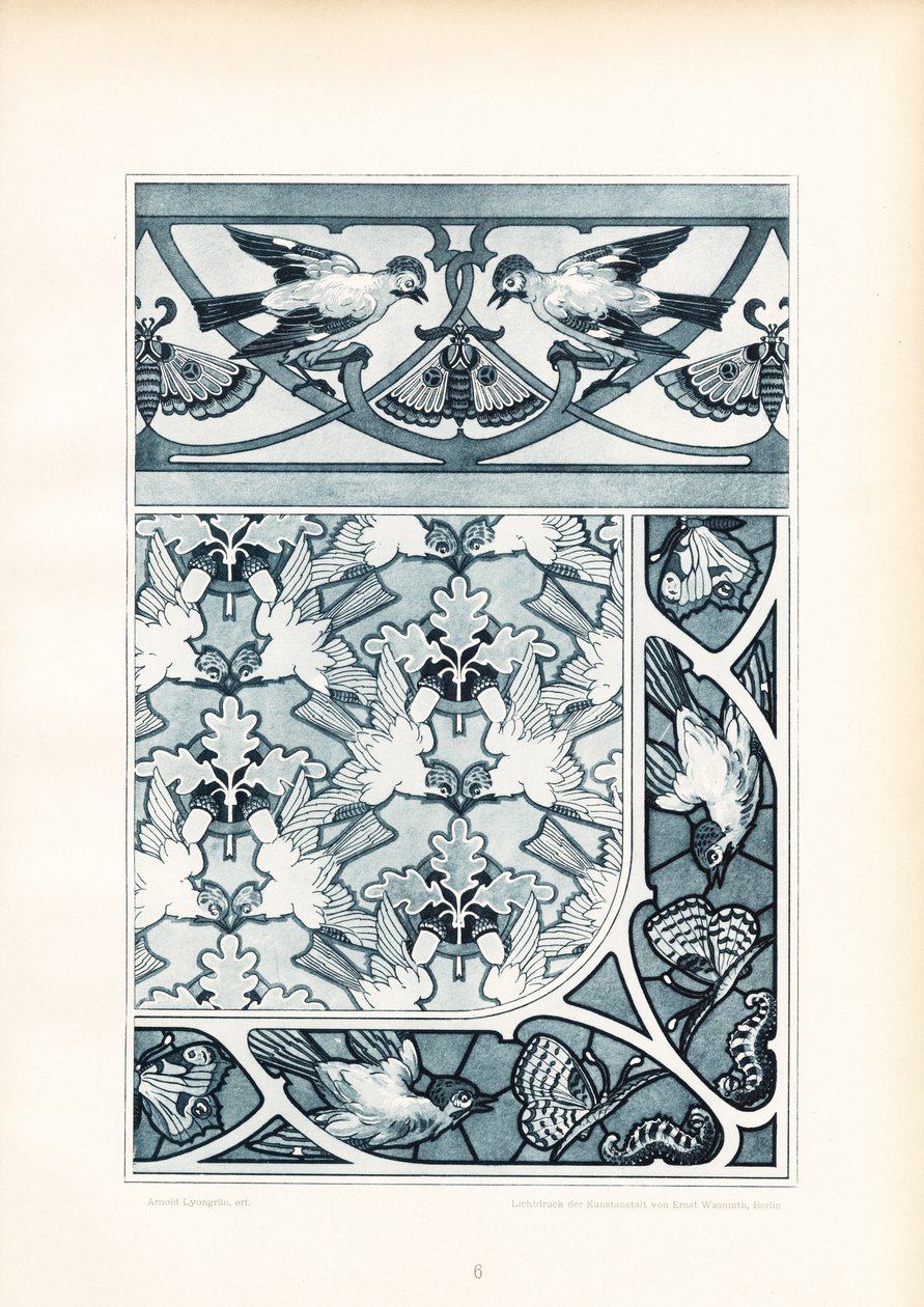 Vogelornamente und Schmetterlingsmuster in Blautönen von Arnold Lyongrün