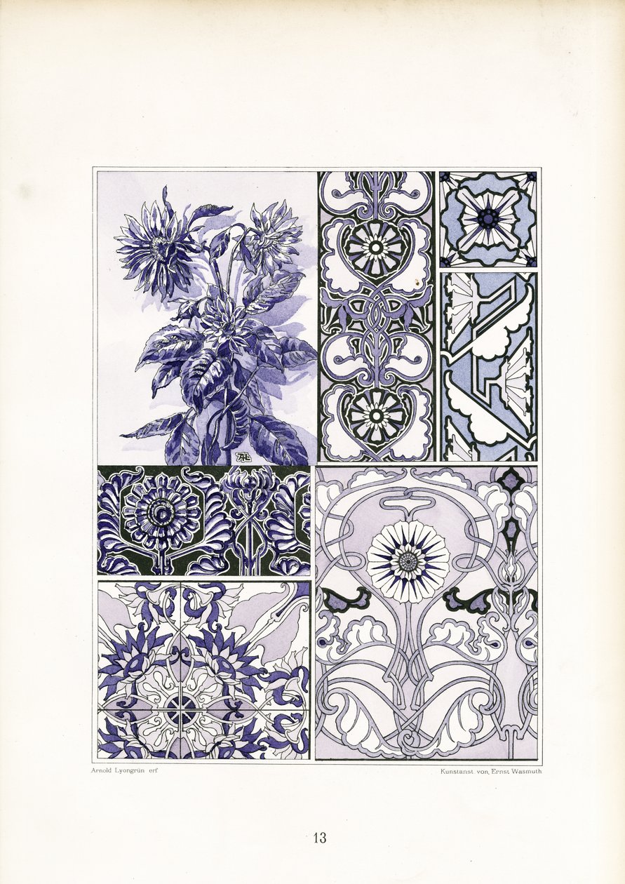 Kornblumen-Ornamentstudien in Blautönen von Arnold Lyongrün
