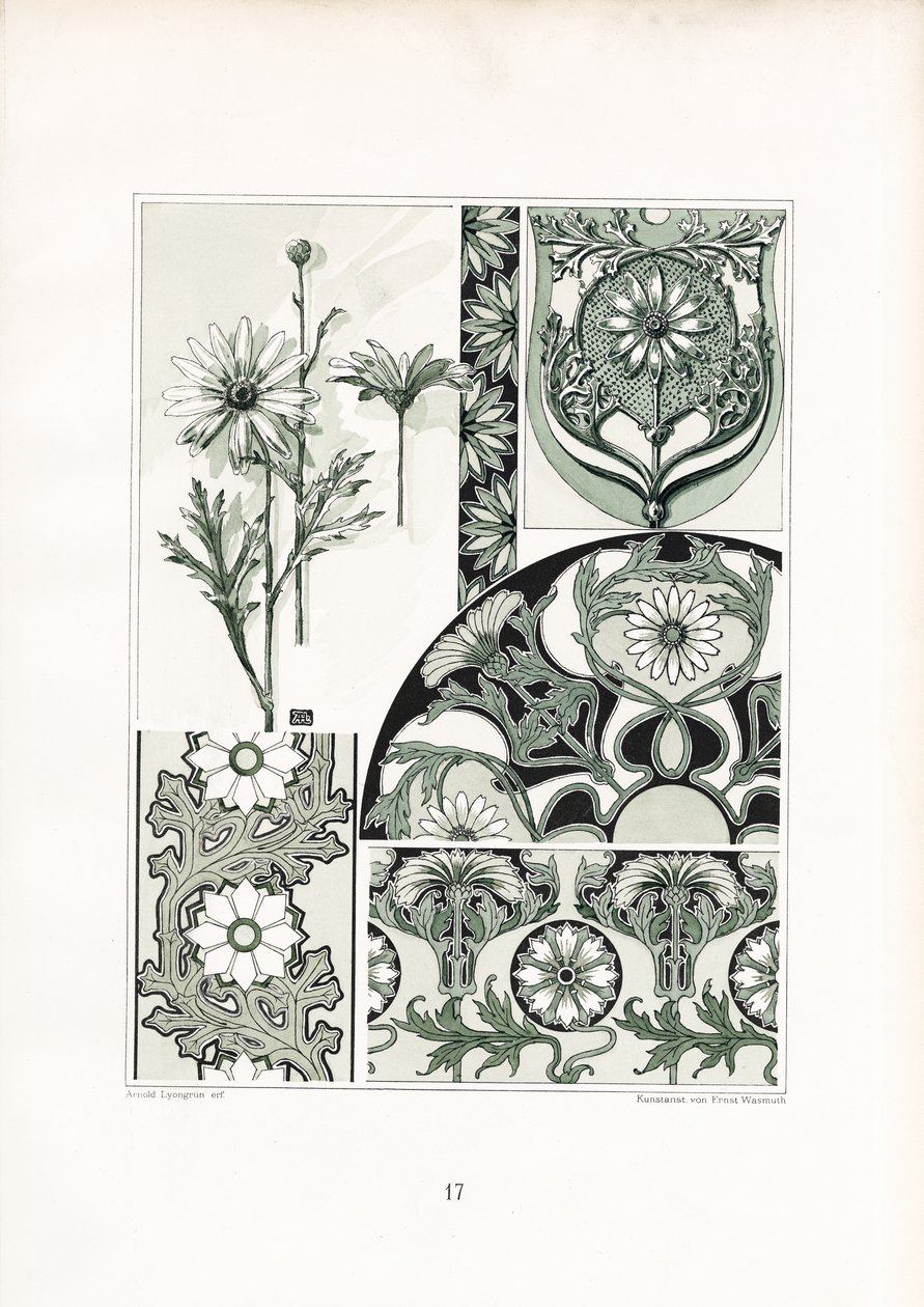 Gänseblümchen-Ornamente in grüner Farbgebung von Arnold Lyongrün