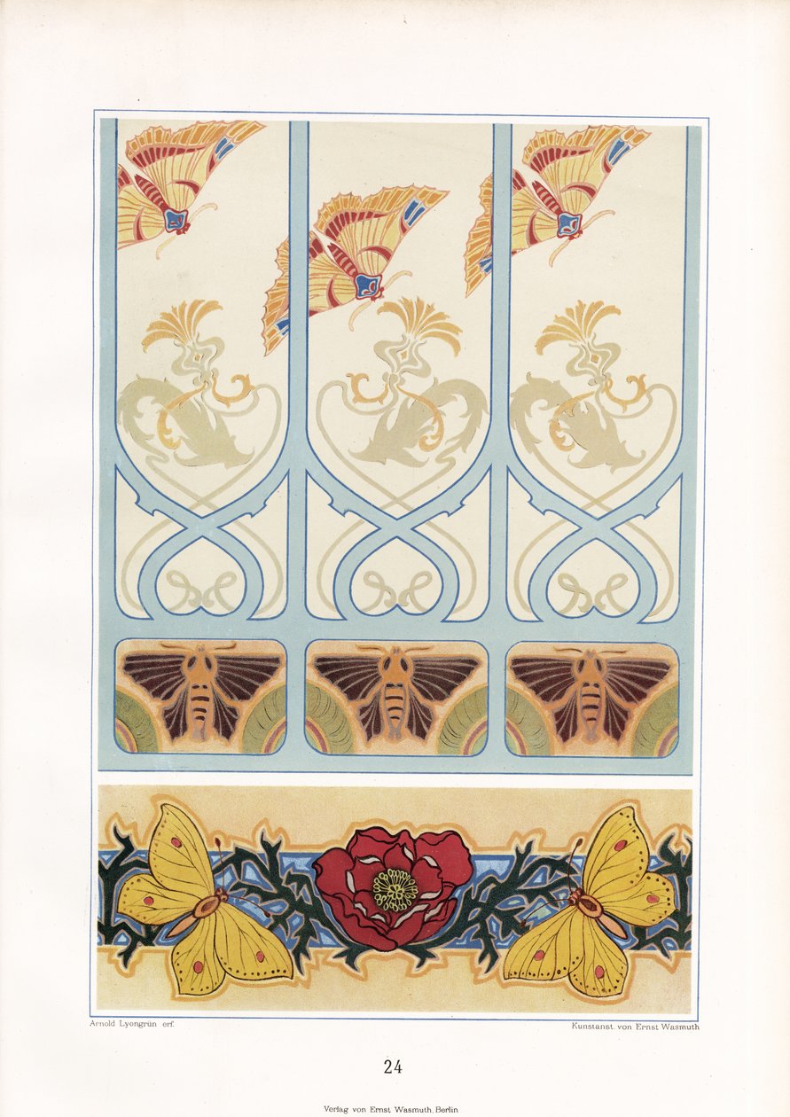 Insektenmotive in Jugendstil-Ornamenten: Schmetterlinge, Motten und Mohnblüten von Arnold Lyongrün