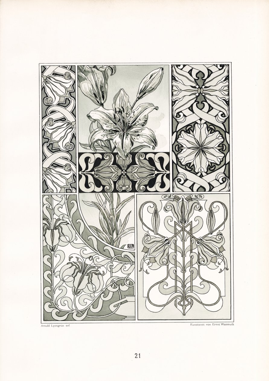 Lilienornamente in monochromer Komposition von Arnold Lyongrün