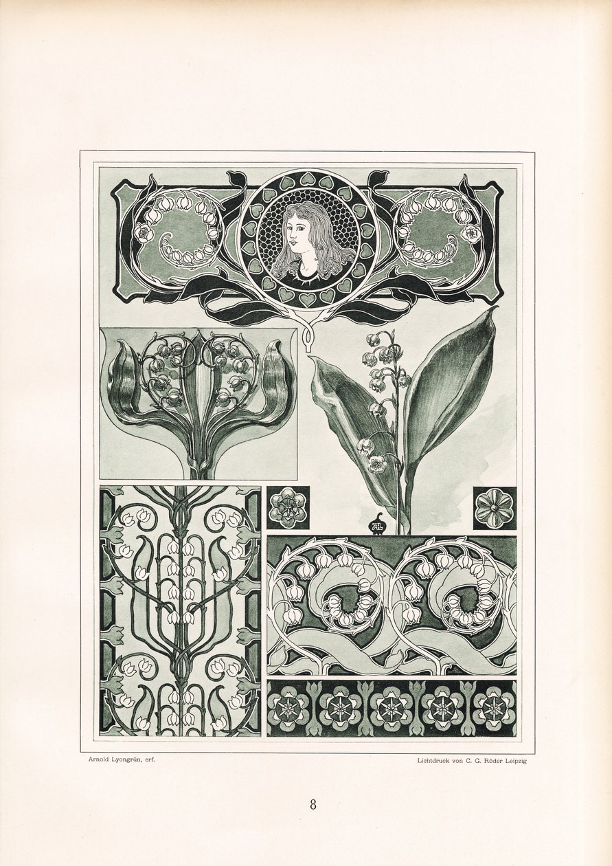 Maiglöckchen-Ornament mit weiblichem Porträtmedaillon von Arnold Lyongrün