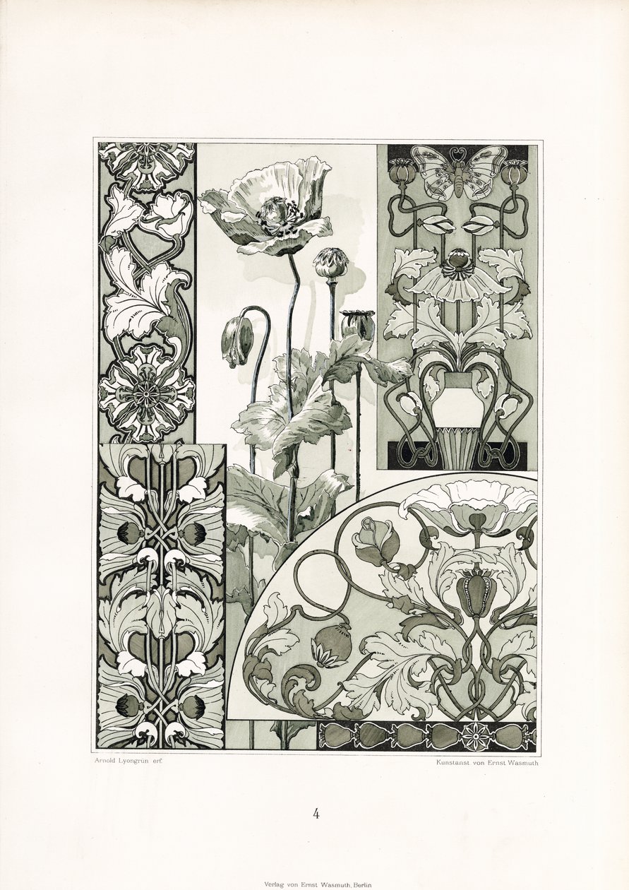 Mohnblumen-Ornamente in Monochrom von Arnold Lyongrün