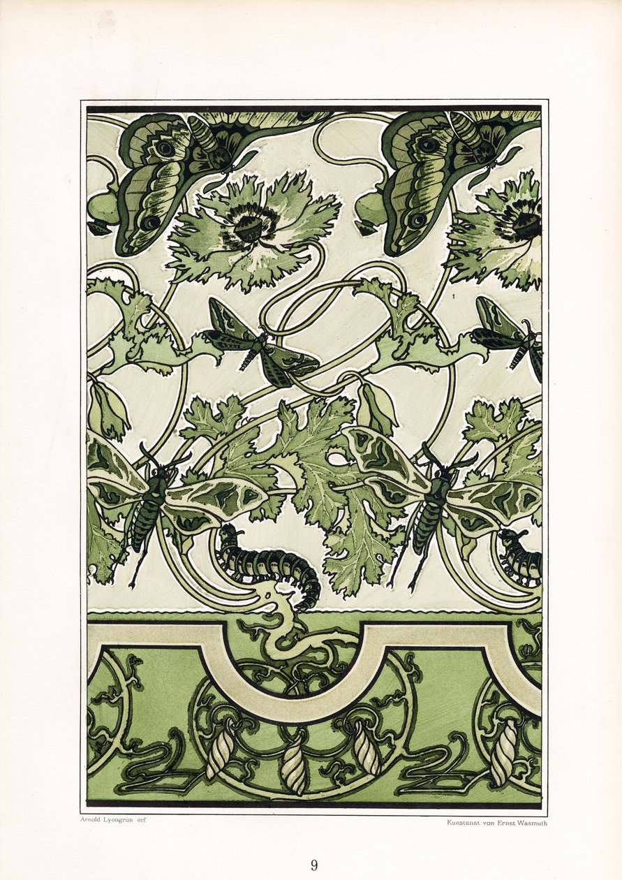 Mohnornament mit Insektenmotiven von Arnold Lyongrün