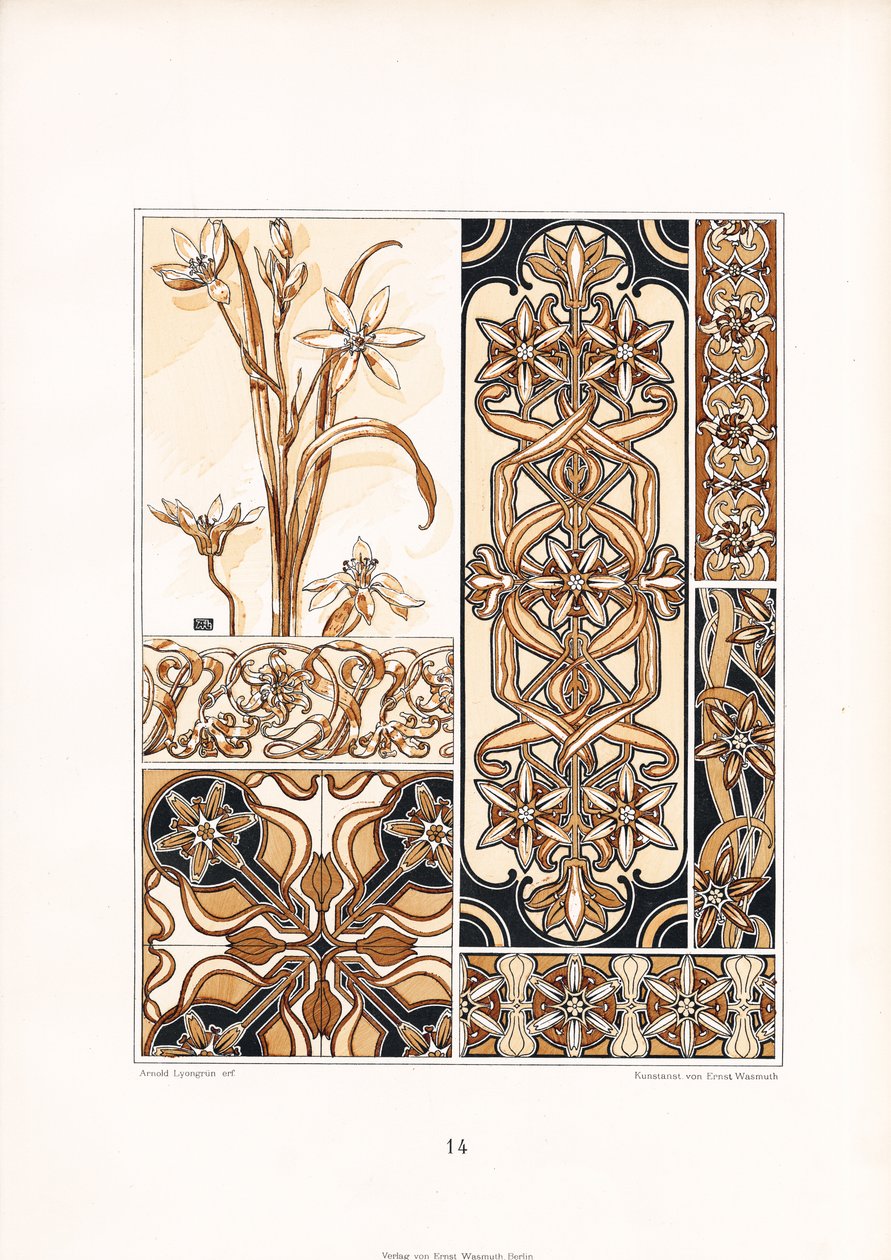 Stilisierte Lilienmotive in Brauntönen von Arnold Lyongrün