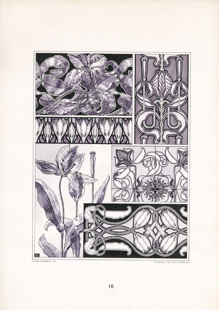 Stilisierte Lilienmotive in verschiedenen ornamentalen Formen von Arnold Lyongrün