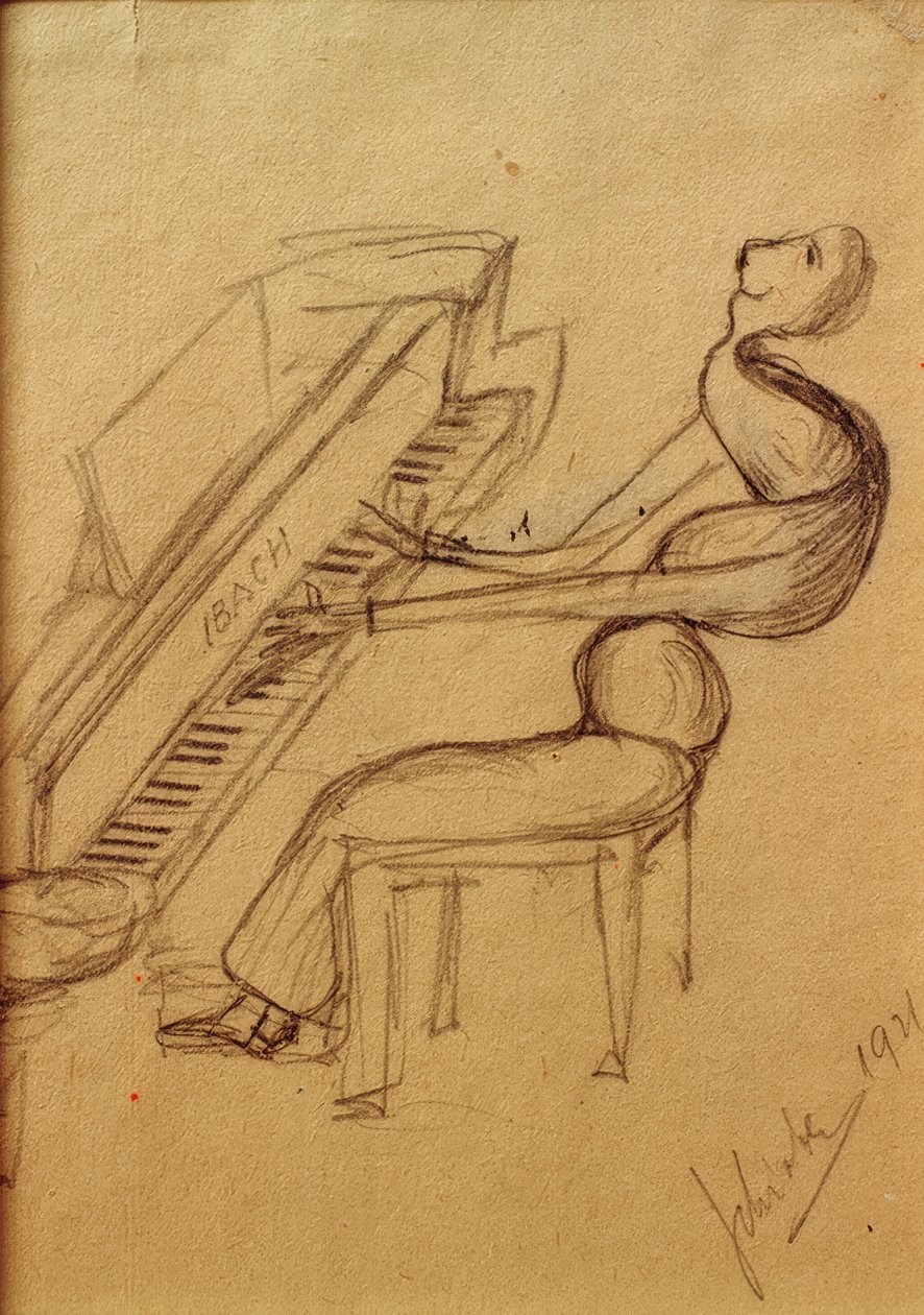 Karikatur (Klavierspieler) von Arnold Schönberg