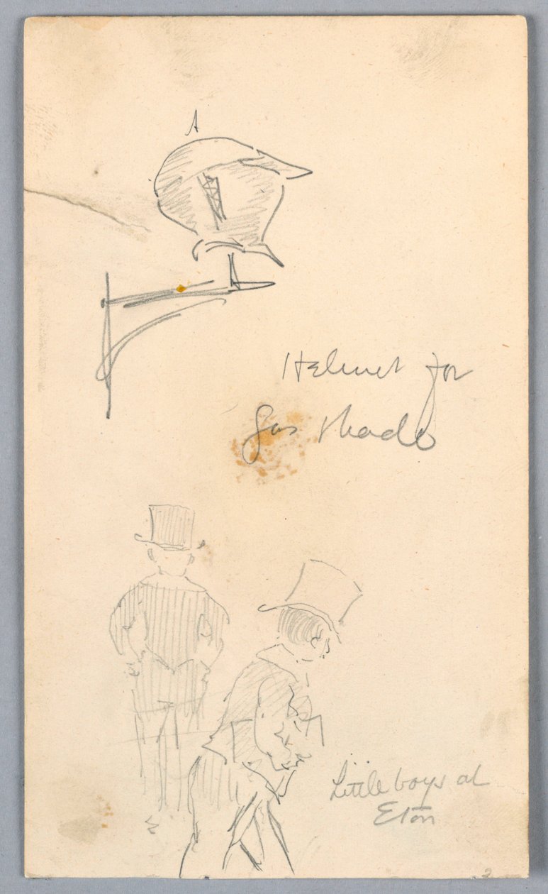 Skizze eines Helms und Männer in Eton von Arnold William Brunner