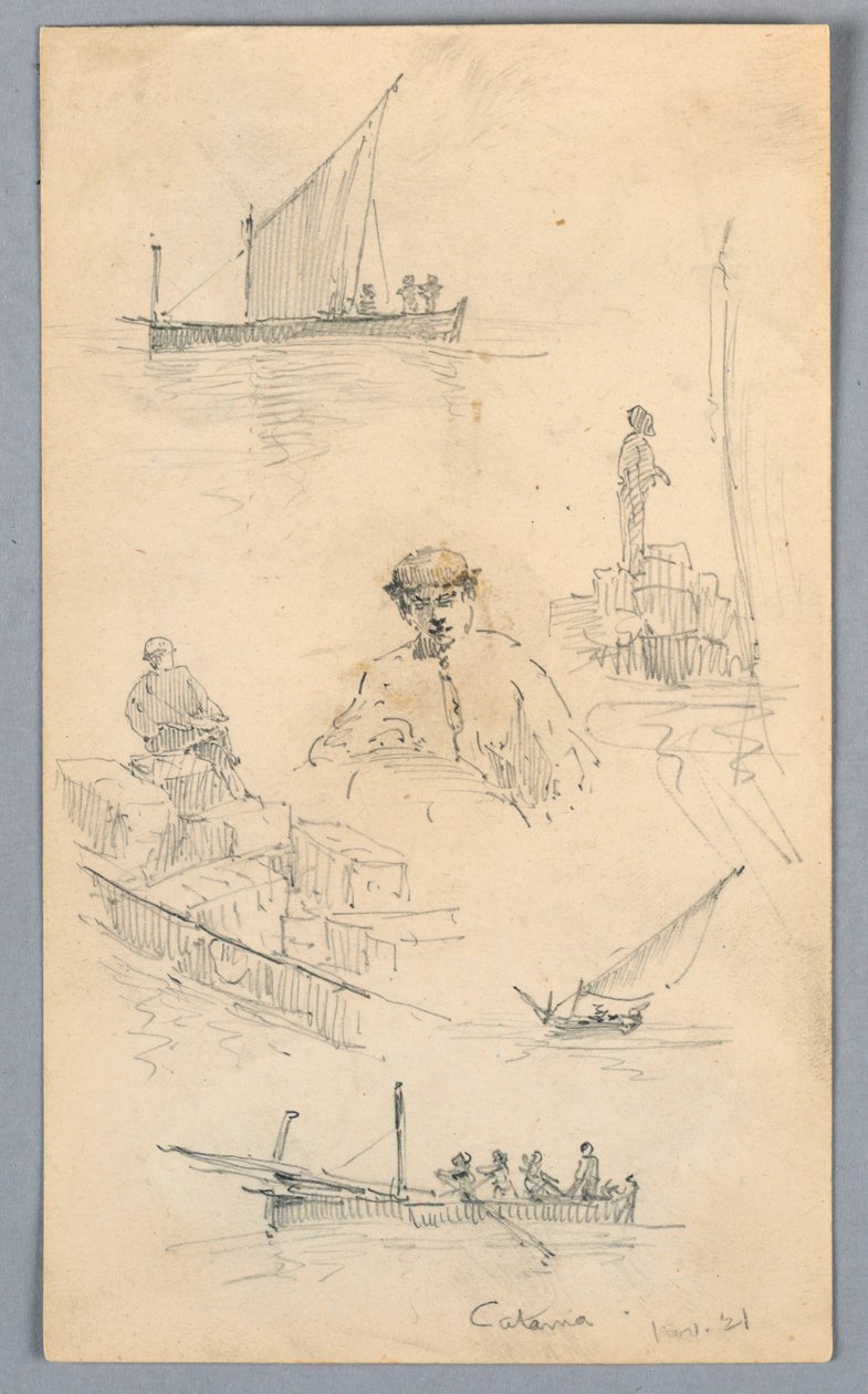 Skizzen im Hafen von Catania von Arnold William Brunner