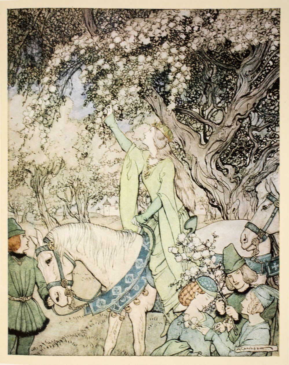 Wie Königin Guenever in die Wälder und Felder bei Westminster ritt, Illustration aus 