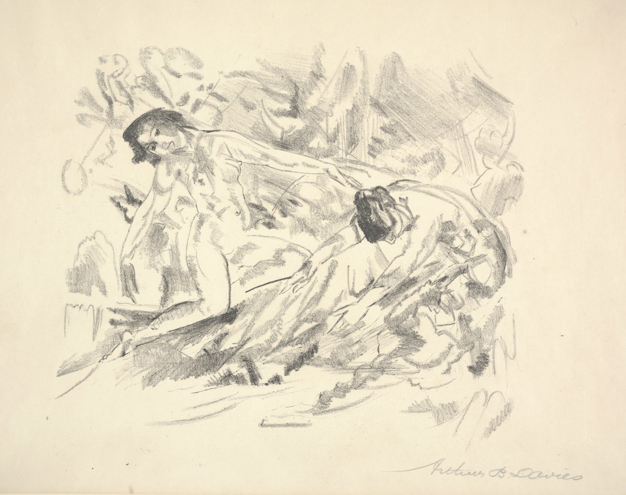 Zwei weibliche Figuren in einer Landschaft von Arthur Bowen Davies