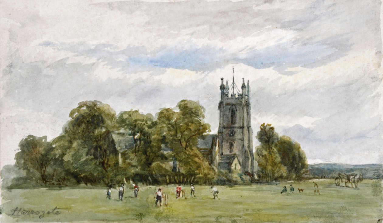 Cricket auf der Stray, vor der Christ Church, High Harrogate von Arthur J. Stark