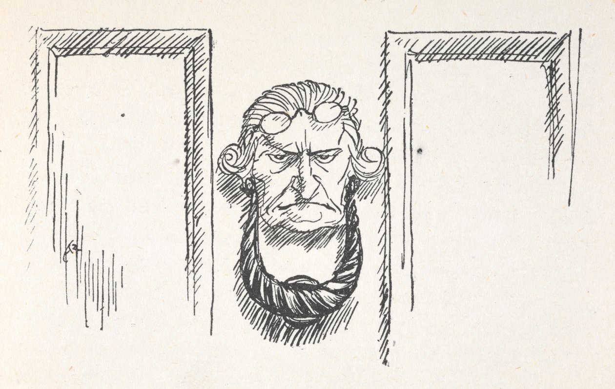 Türklopfer mit dem Gesicht von Scrooge von Arthur Rackham