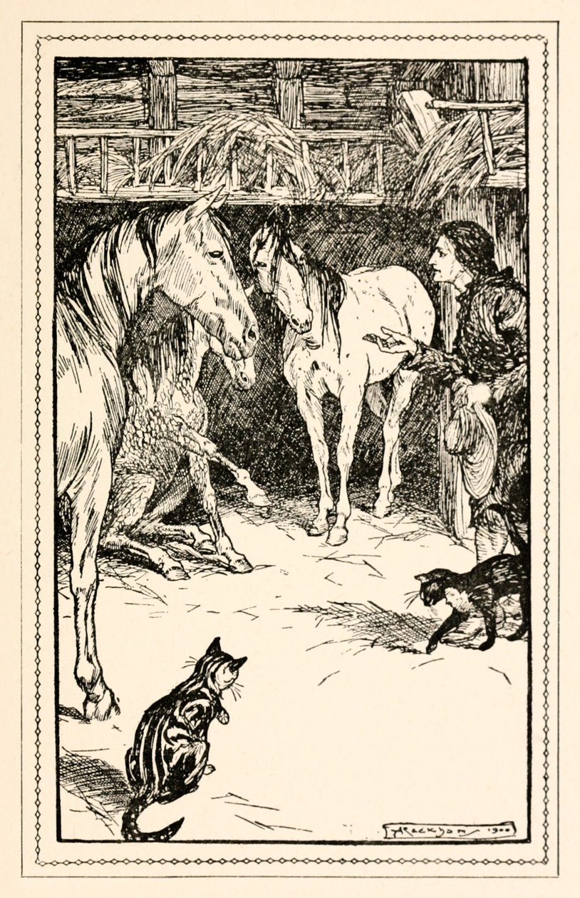 Gulliver hat die Ehre, von den Gästen seiner Herren befragt zu werden, aus Teil IV: Eine Reise ins Land der Houyhnhnms in Gullivers Reisen von Jonathan Swift von Arthur Rackham