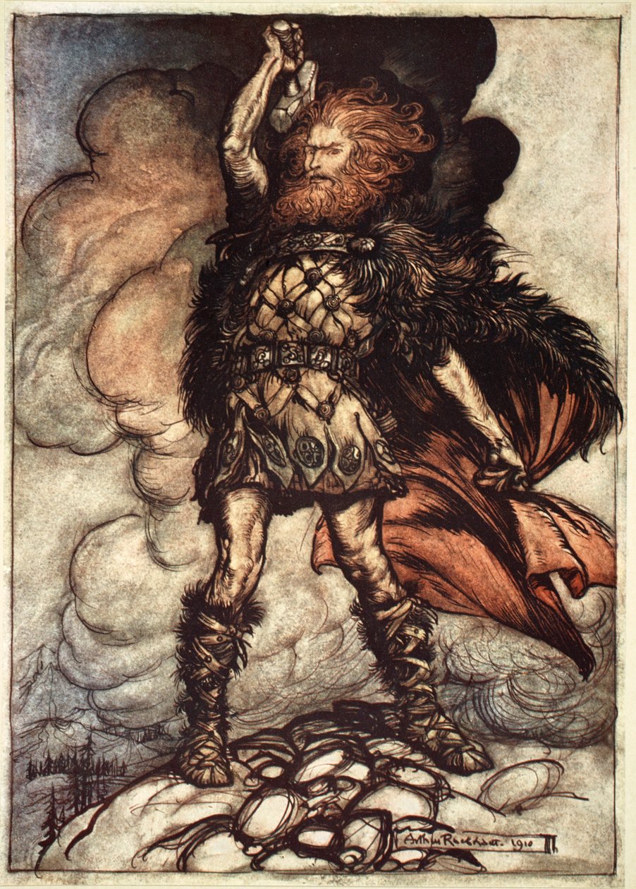 Einer der Götter, Donner, ruft den Nebel weg, 1910 von Arthur Rackham