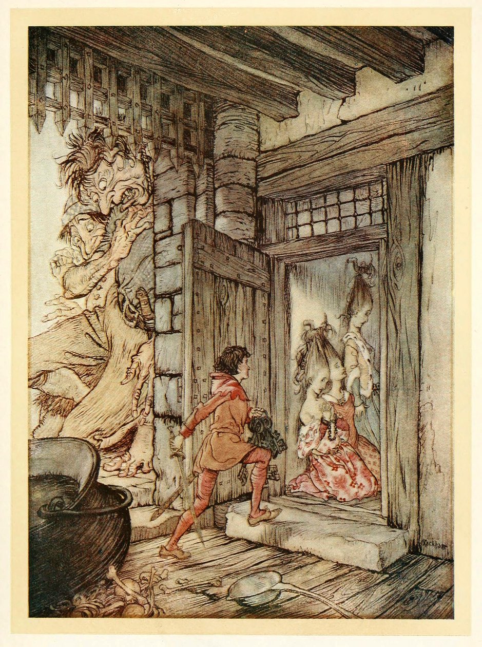 Die Schlüssel der Burg nehmen, Jack öffnete alle Türen, aus Englische Märchen, veröffentlicht 1922 von Arthur Rackham