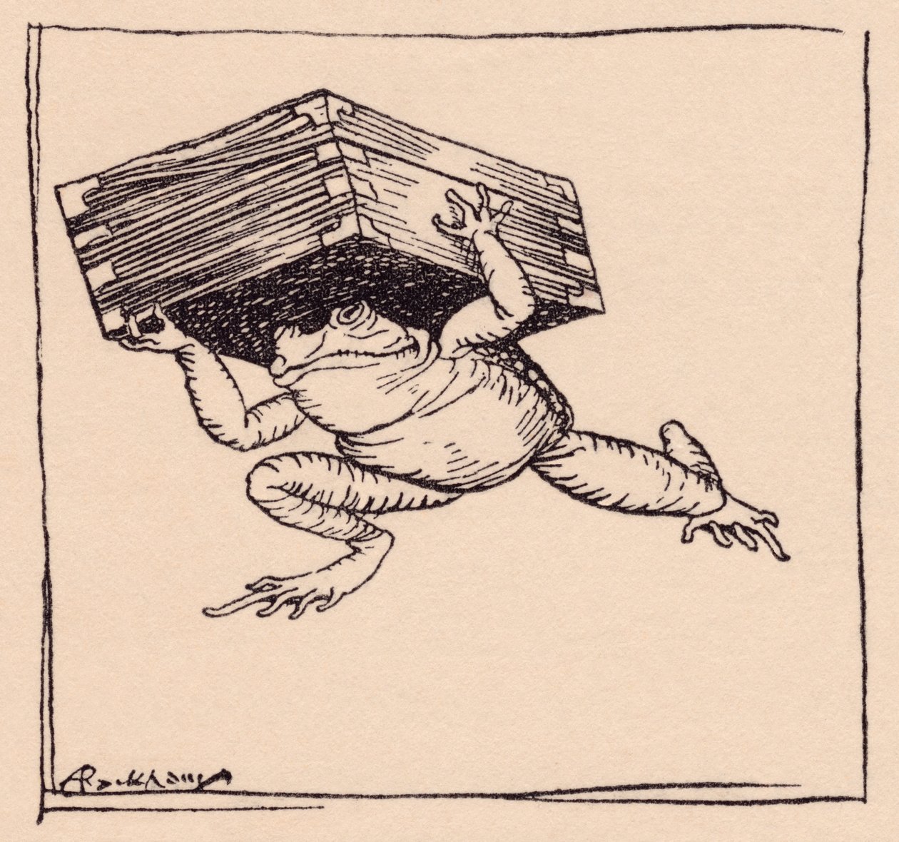 Der Kleine ging und brachte die Kiste. Illustration von Arthur Rackham aus Grimms Märchen Der eiserne Ofen. von Arthur Rackham