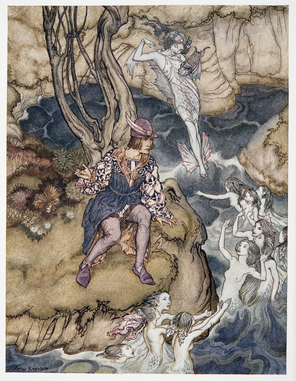 Diese Musik kroch an mir vorbei auf dem Wasser, Illustration aus William Shakespeares Der Sturm, veröffentlicht 1926 von Arthur Rackham