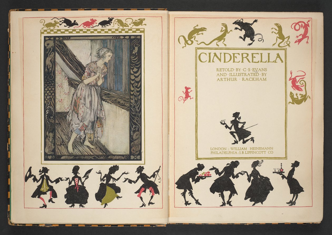 Titelseite und Frontispiz aus Aschenputtel, nacherzählt von C.S. Evans und illustriert von Arthur Rackham von Arthur Rackham