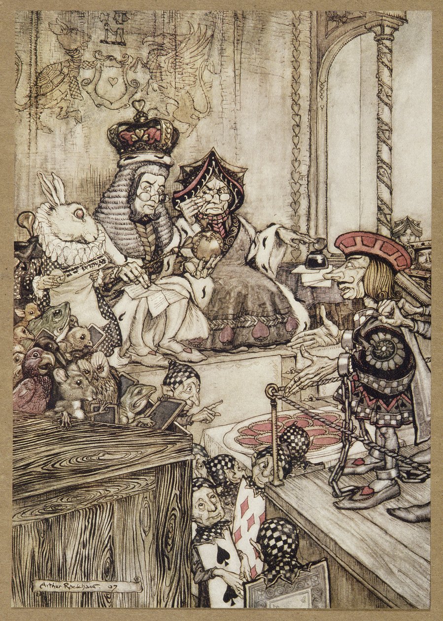 Wer hat die Törtchen gestohlen?, aus Alice im Wunderland, von Lewis Carroll, veröffentlicht 1907 (Farblithografie) von Arthur Rackham