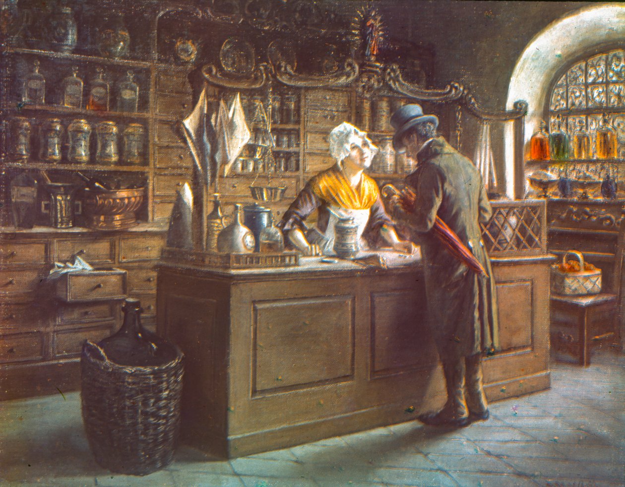 Kopie eines Gemäldes, fotografiert auf Glasplatte mit frühem Uvachrome 3-Farbprozess, ca. 1920 (Foto) von Arthur Traube