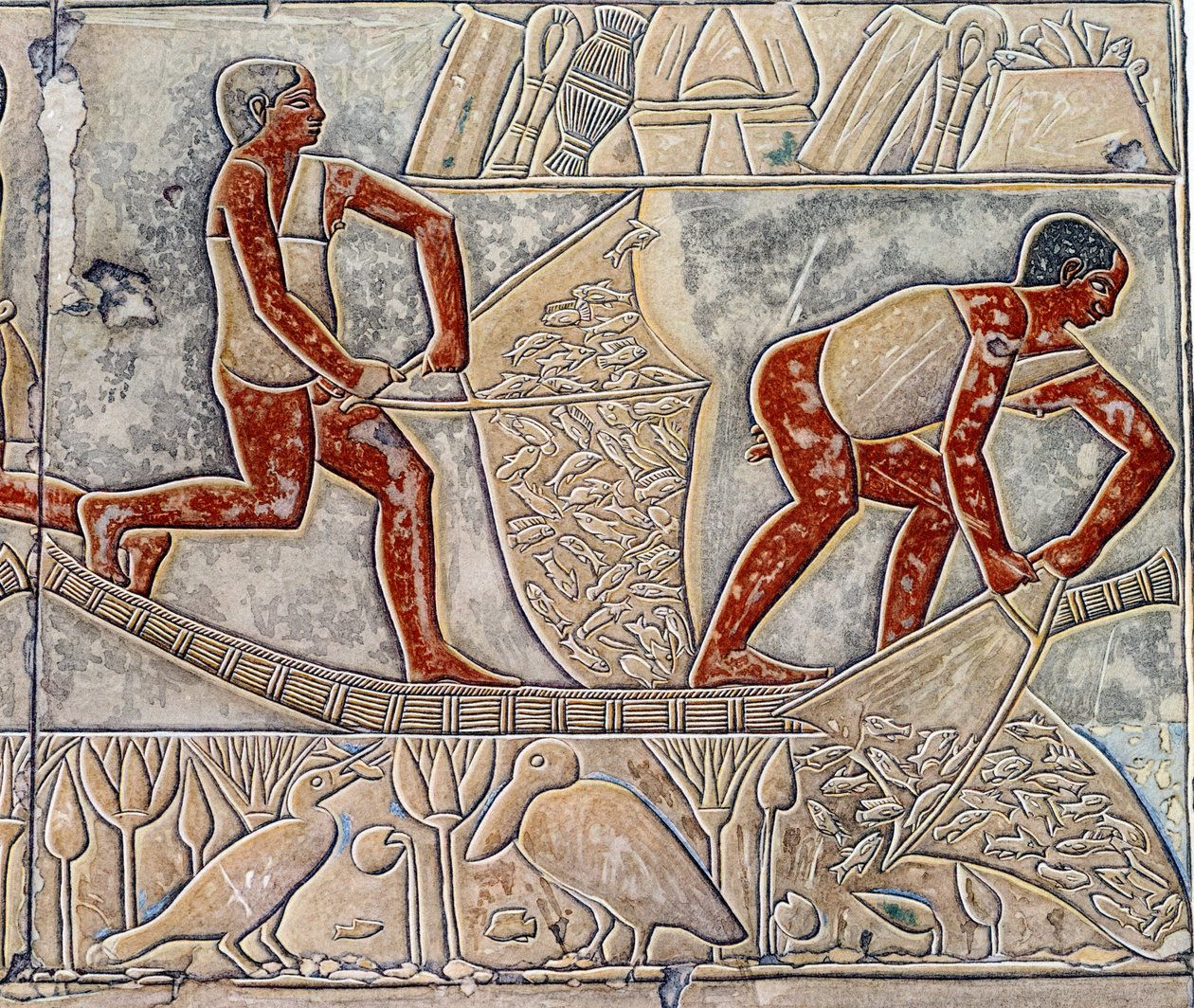 Kunst Ägypten: Fischen bis zur Erschöpfung. Das College ähnelt der Mastaba von Mereruka. von Artist Unknown