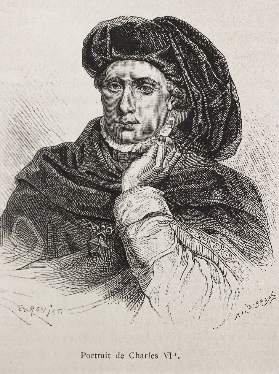 Karl VI. von Frankreich, genannt „der Wohlgeliebte“ (1368-1422). König von Frankreich (1380-1422), Valois-Dynastie. (Stich) von Artist Unknown