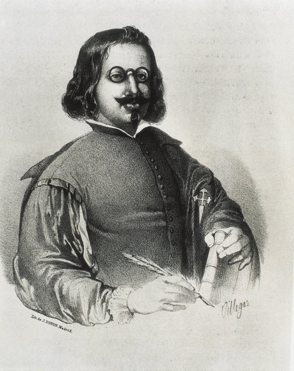 DONON, Julio (19. Jahrhundert). Francisco de Quevedo. Lithographie von Artist Unknown