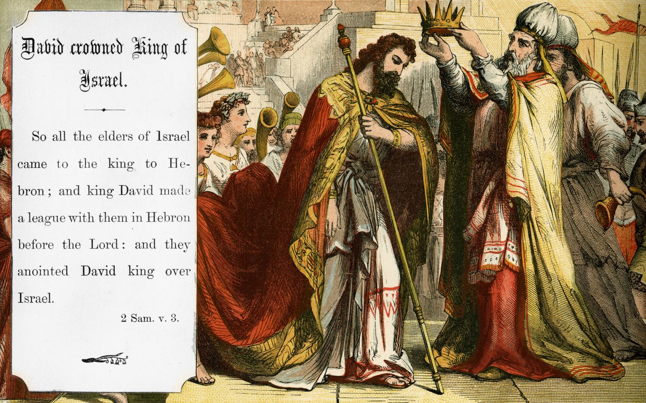 David wird König von Israel gekrönt, Bibelszene von Artist Unknown