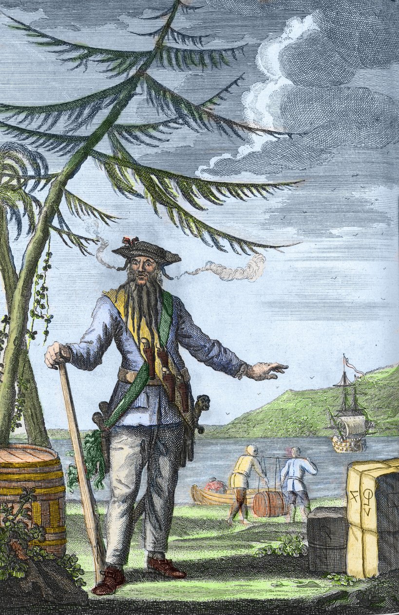 Edward "Blackbeard" Teach (1680? - 1718) - Kapitän Edward Teach (Thatch) genannt Barbenoire (Black Beard oder Blackbeard) von Artist Unknown