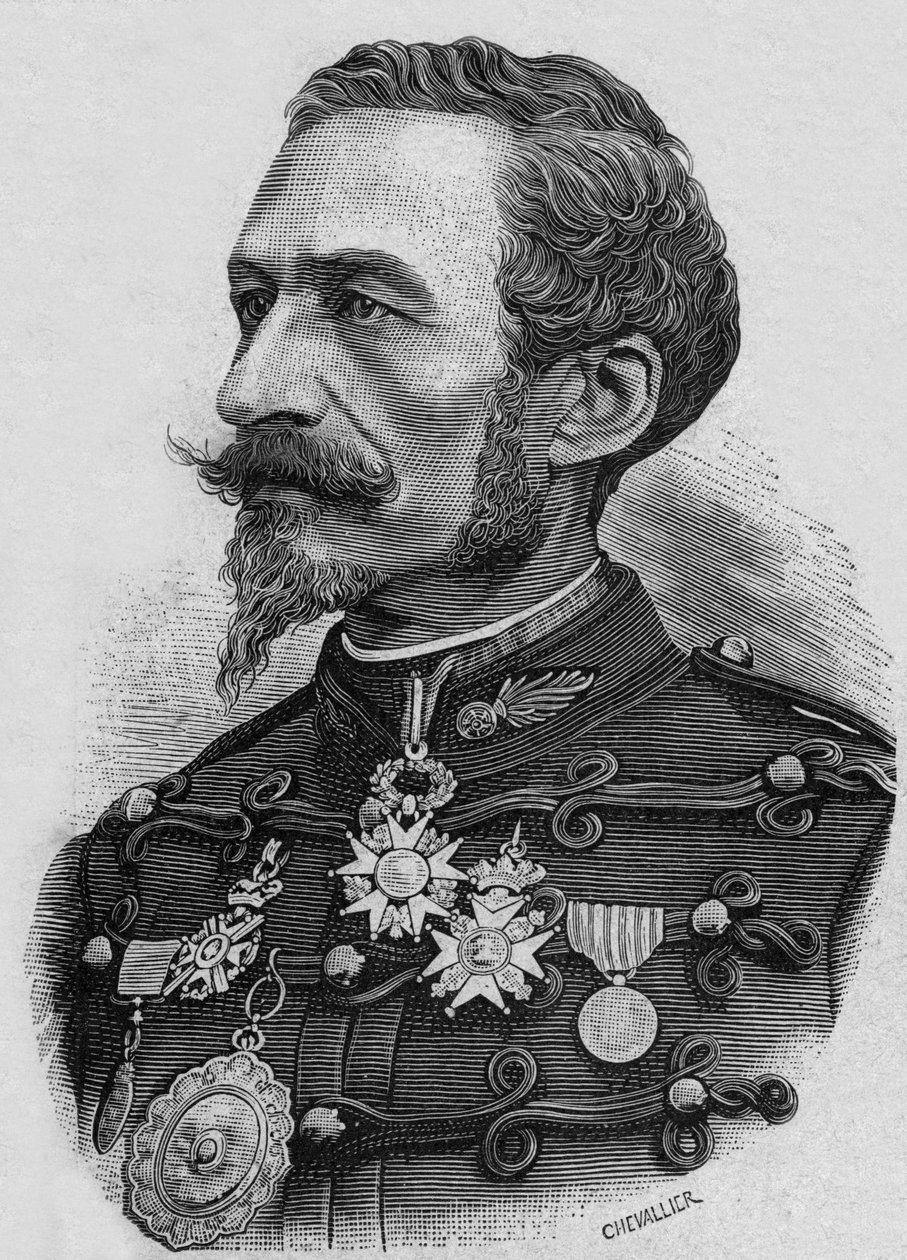 Französischer Oberst Charles Ragon de Bange (1833-1914), Erfinder in der Artillerie, Gravur von Artist Unknown