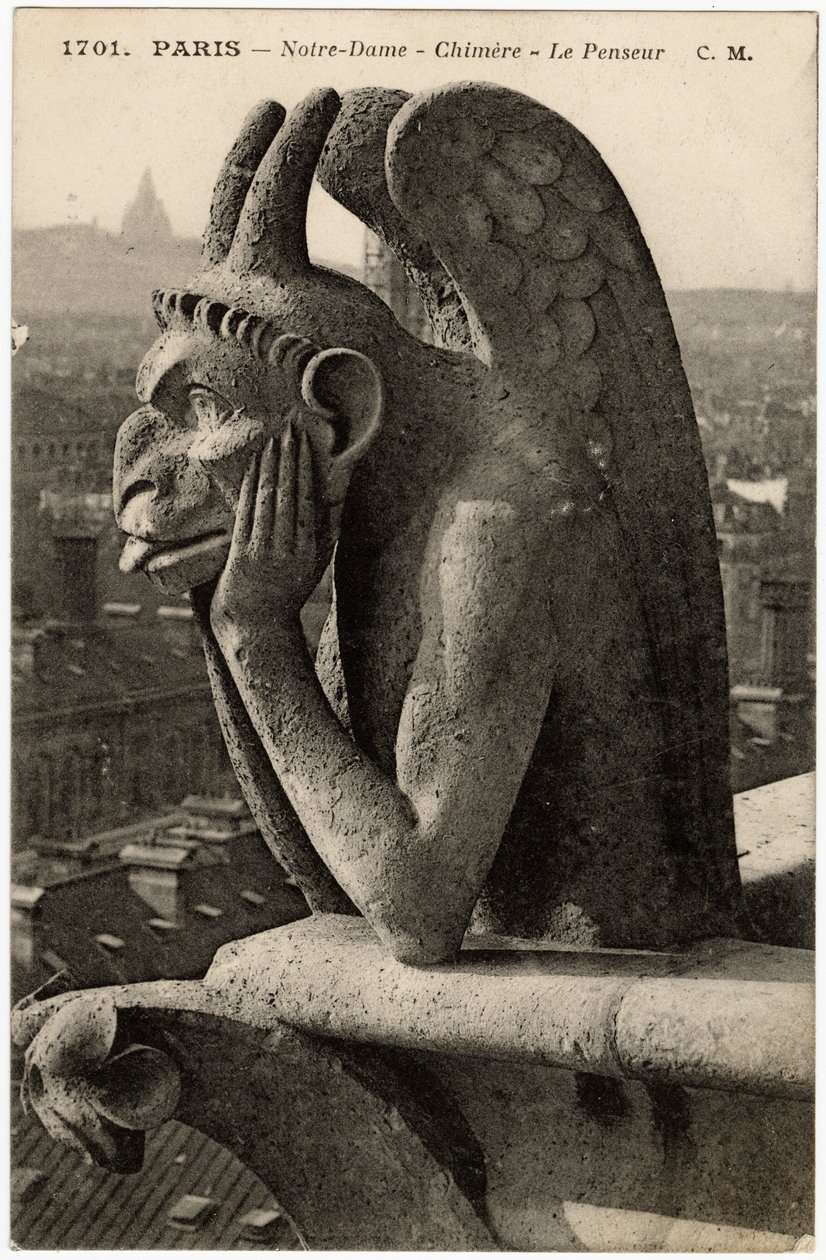 Wasserspeier oder Chimäre der Kathedrale Notre Dame de Paris, erbaut zwischen 1163 und dem 14. Jahrhundert - Postkarte, Selva-Sammlung von Artist Unknown